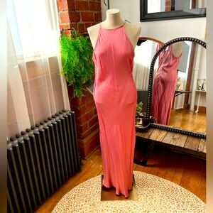 Pink Halter Maxi Satin Dress